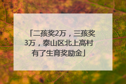 二孩奖2万，三孩奖3万，泰山区北上高村有了生育奖励金